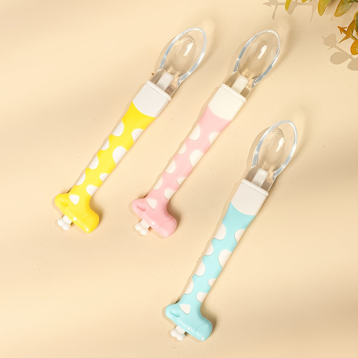 1 Baby Feeding Spoon, Cute Giraffe-Shaped Silicone Soft Spoon, Baby Feeding Auxiliary Spoon, Food-Grade Silicone Spoon