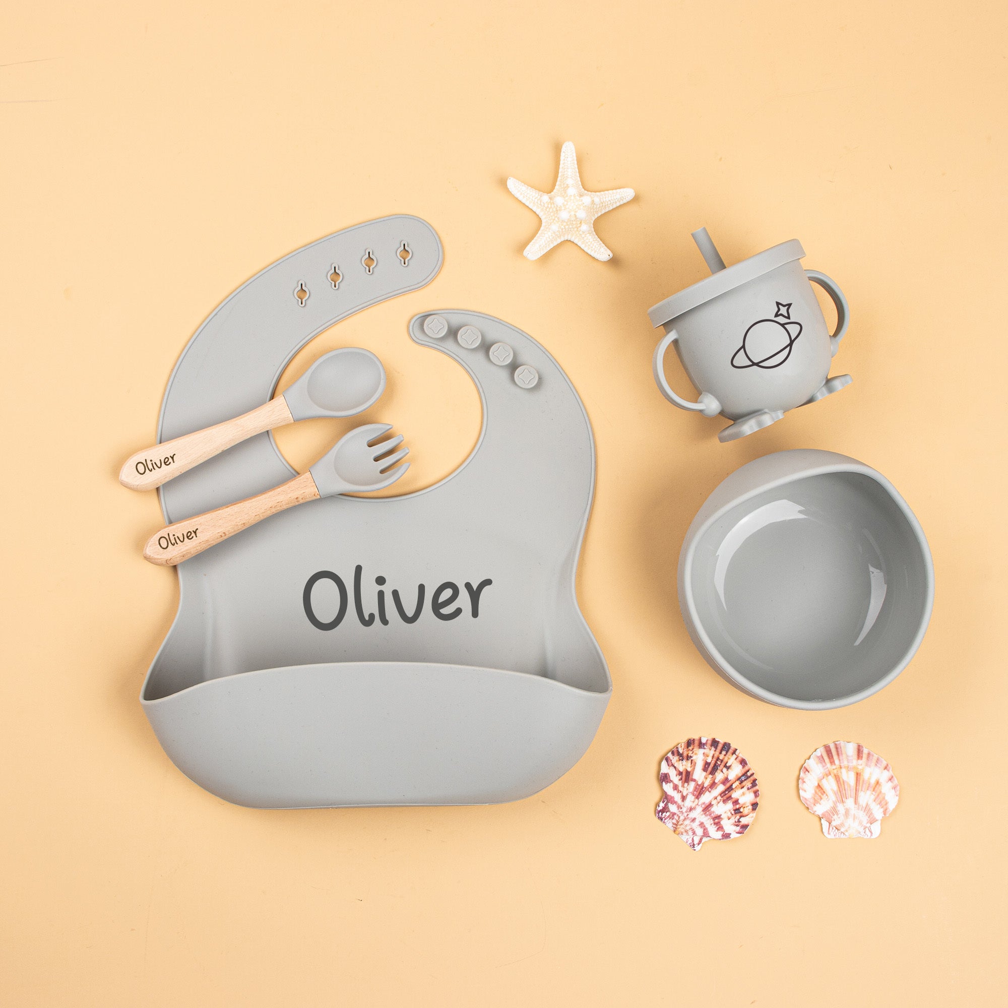 Personalized Custom Silicone Weaning Set, Cartoon Weaning Set for Toddler Baby Kids, Feeding Set with Name, Baby Plate, Baby Gift.